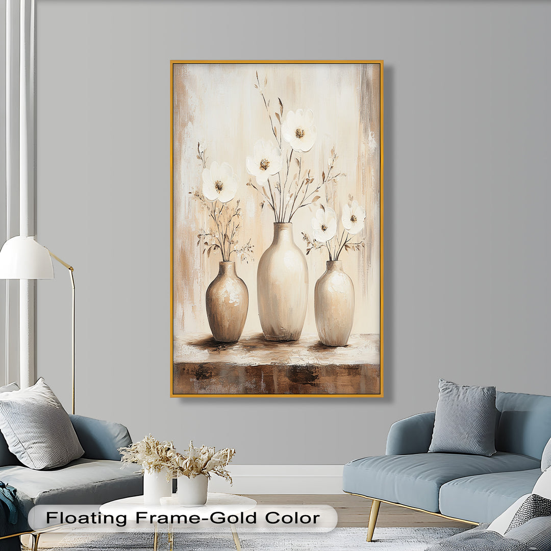 Serenity in Neutral Tones – White Floral Still Life Oil Painting