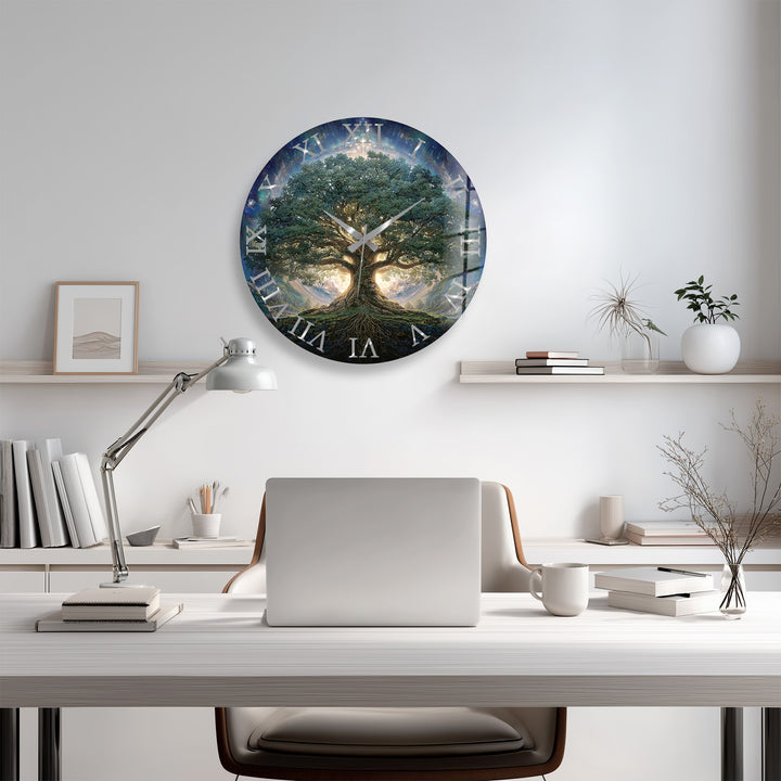 Tree of Life Glass Wall Clock – Mystical Forest Decor