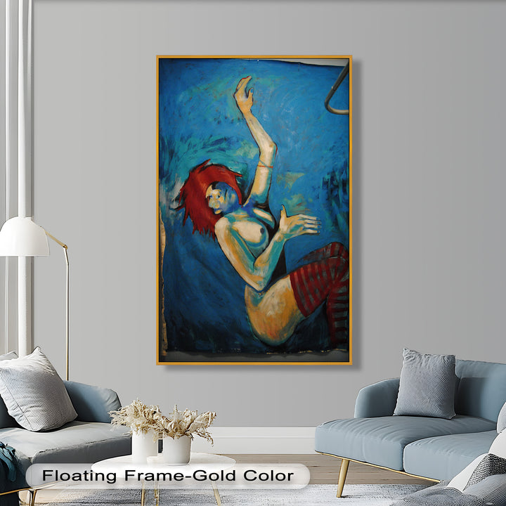 Descent in Blue – Expressionist Female Nude Picasso Oil Painting
