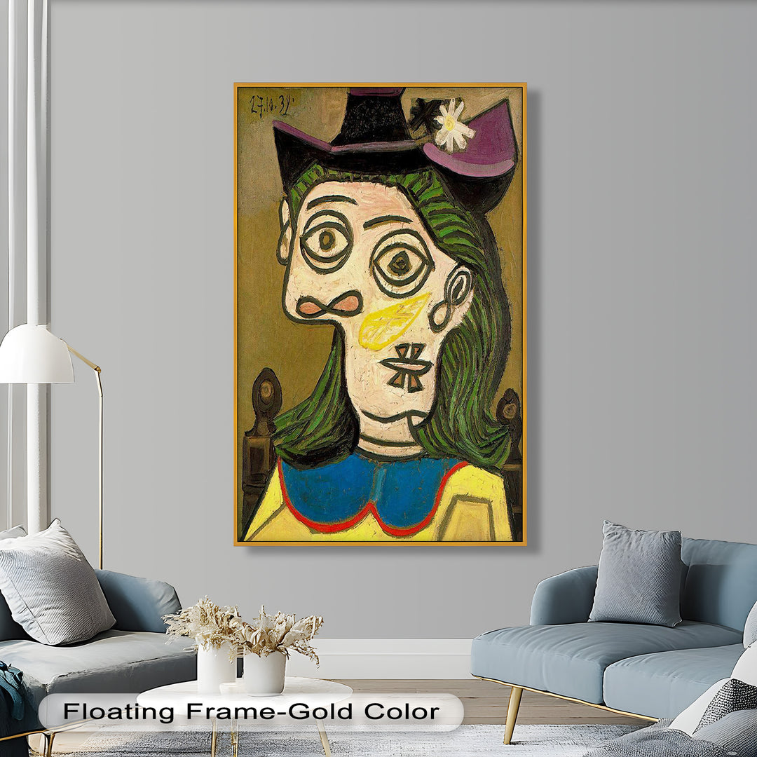 Whimsical Hat – Abstract Female Portrait with Flower Detail Picasso Oil Painting