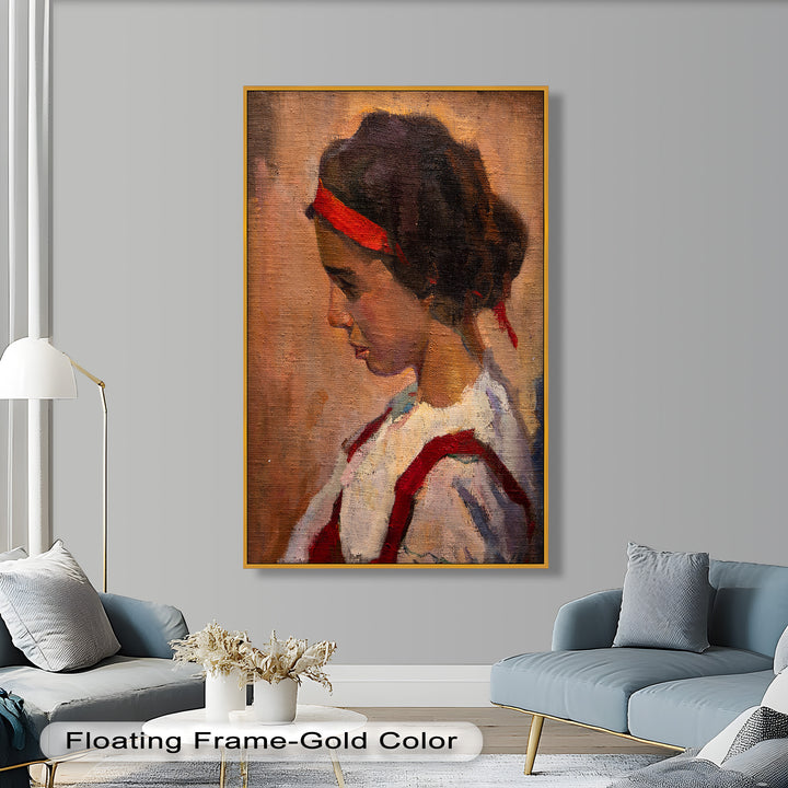Side Portrait of a Young Woman in Red Ribbon - Picasso Oil Painting