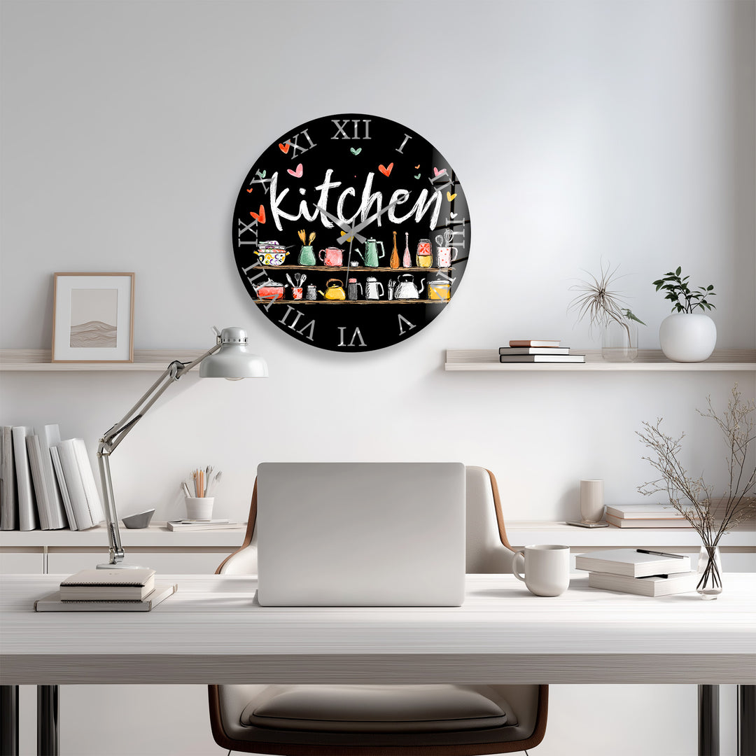 Cute Kitchen Glass Wall Clock – Colorful Cooking Utensils Decor