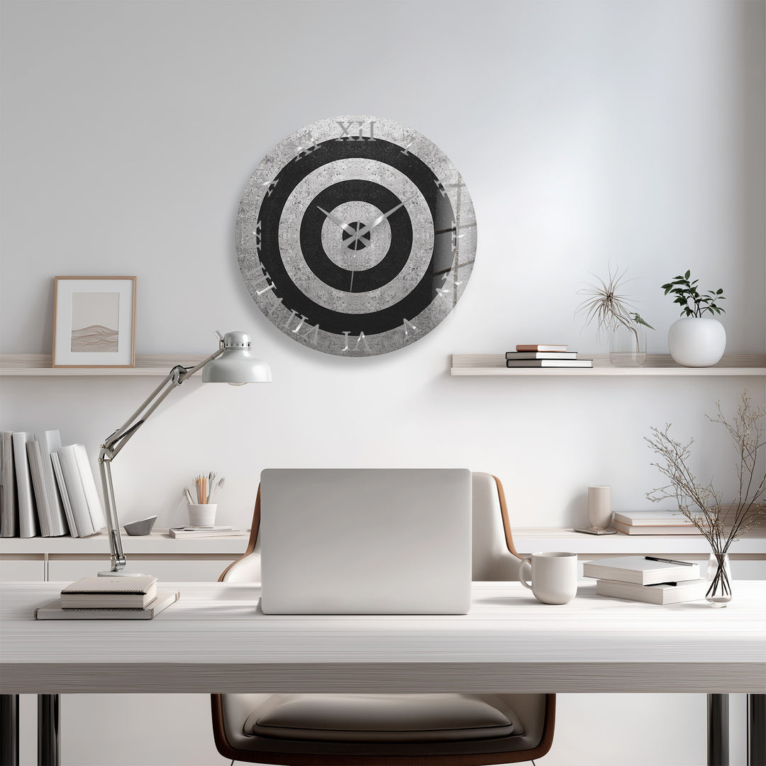 Black and White Glass Wall Clock – Minimalist Concentric Circles