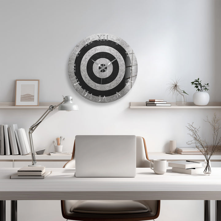 Black and White Glass Wall Clock – Minimalist Concentric Circles