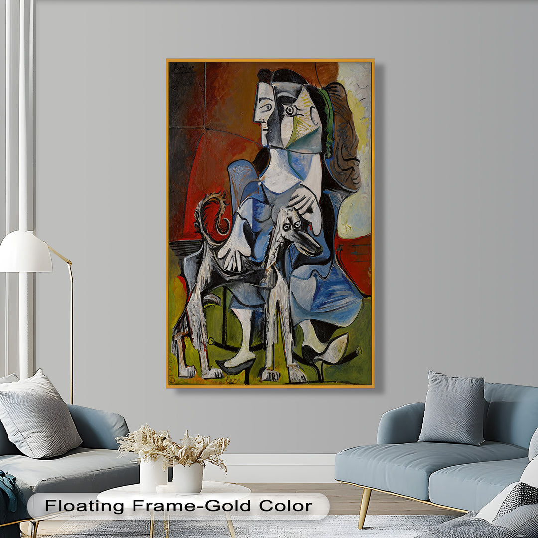 Loyal Companion – Picasso Style Woman with Dog Oil Painting