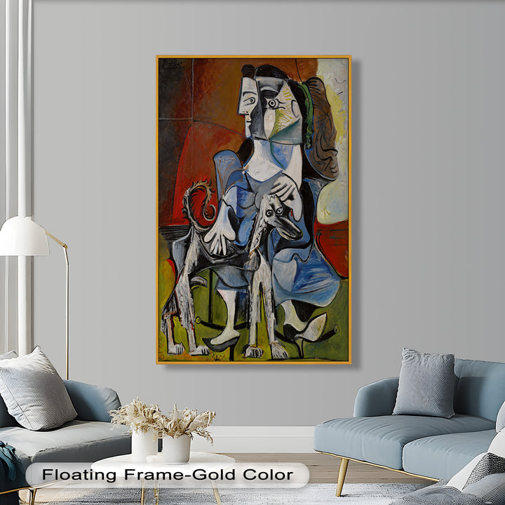 Loyal Companion – Picasso Style Woman with Dog Oil Painting