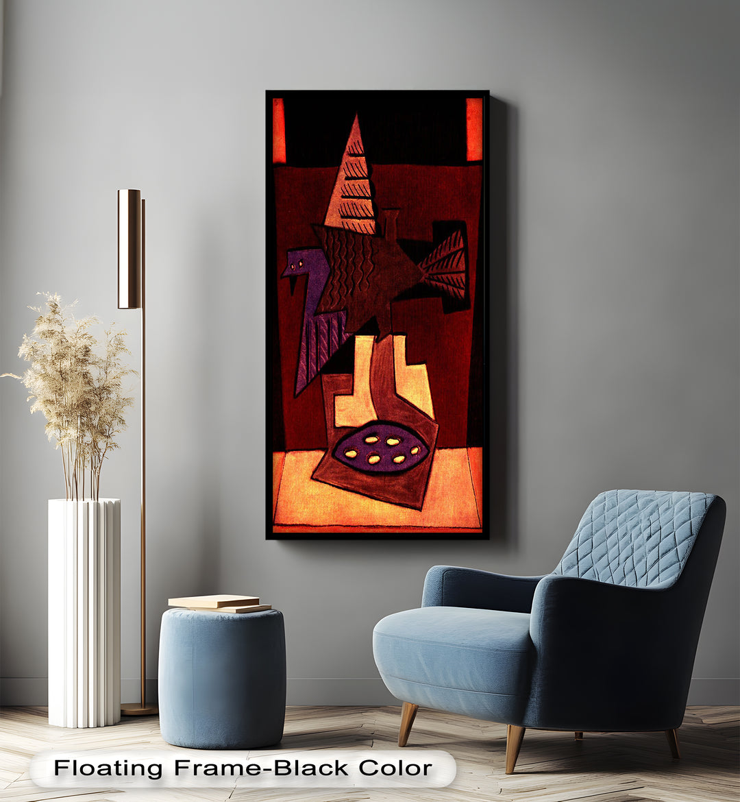 Abstract Bird & Bowl Wall Art – Cubist Oil Painting
