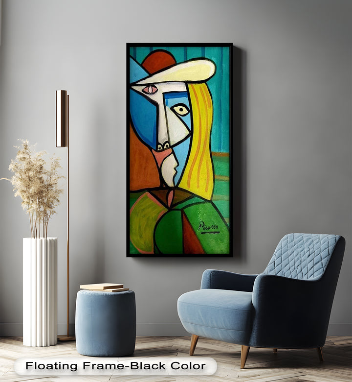 Golden Gaze – Cubist Woman in Hat Picasso Oil Painting