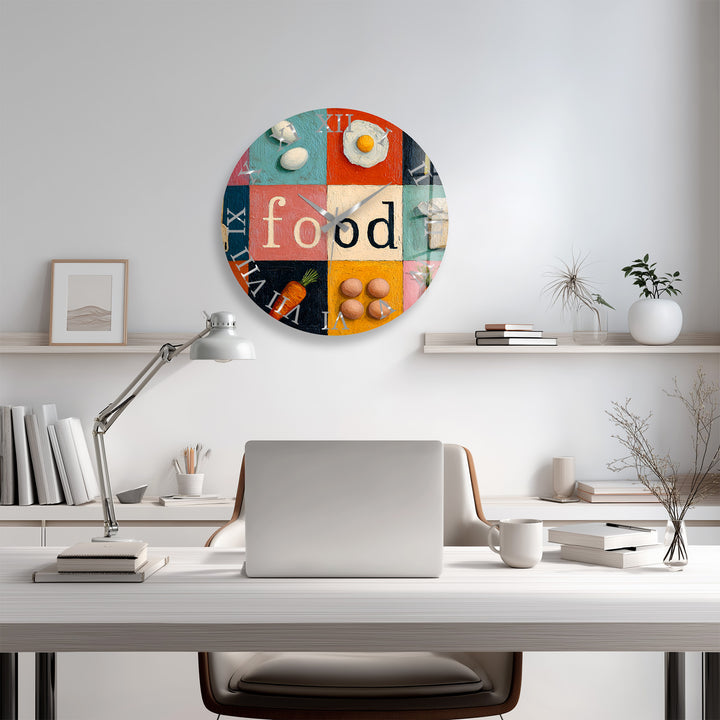 Colorful Food Glass Wall Clock – Retro Kitchen Decor