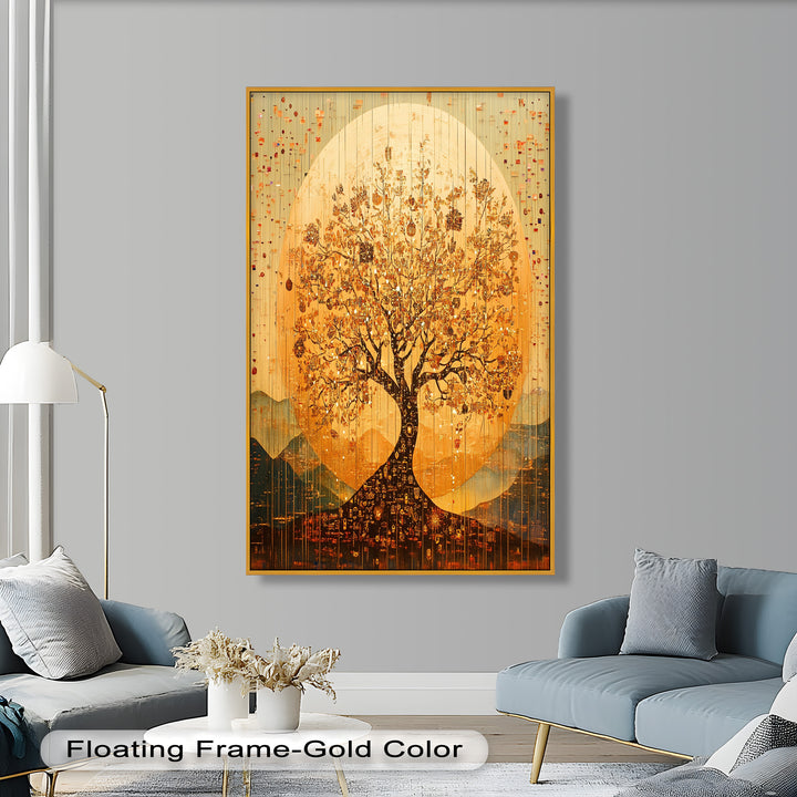 Tree of Light – Radiant Abstract Golden Tree Oil Painting