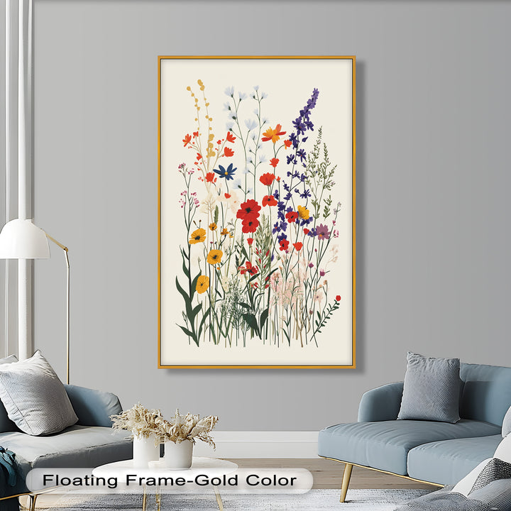 Wild Meadow Bloom – Farbenfrohes botanisches Ölgemälde im Boho-Stil