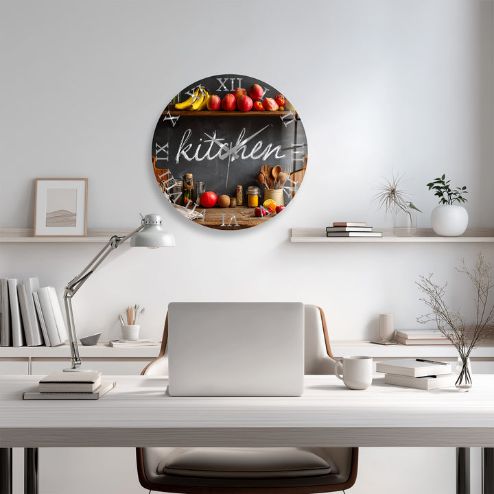 Rustic Kitchen Glass Wall Clock – Farmhouse Chalkboard Decor