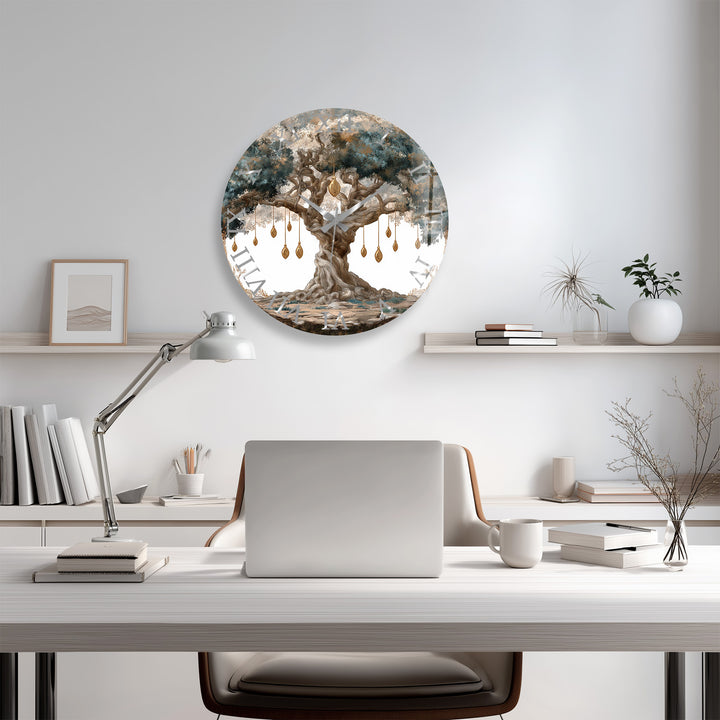 Mystical Tree of Life Glass Wall Clock – Enchanted Forest Decor
