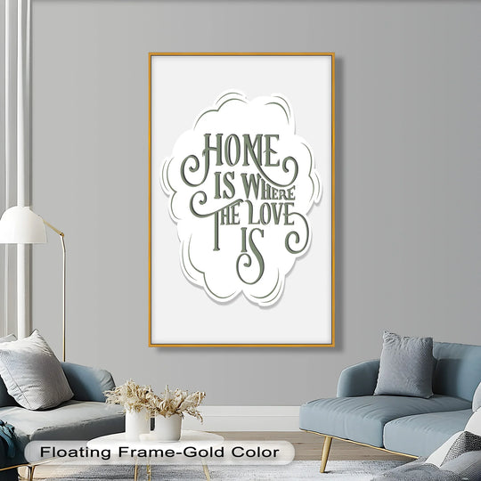 Subtle surface texture defines the canvas of this charming 'Home Is Where the Love Is' oil painting wall art, adding depth to the inspirational piece.