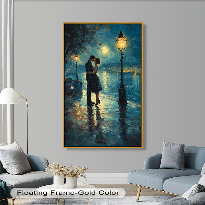 Romantic Couple Under Moonlight - Love Oil Painting