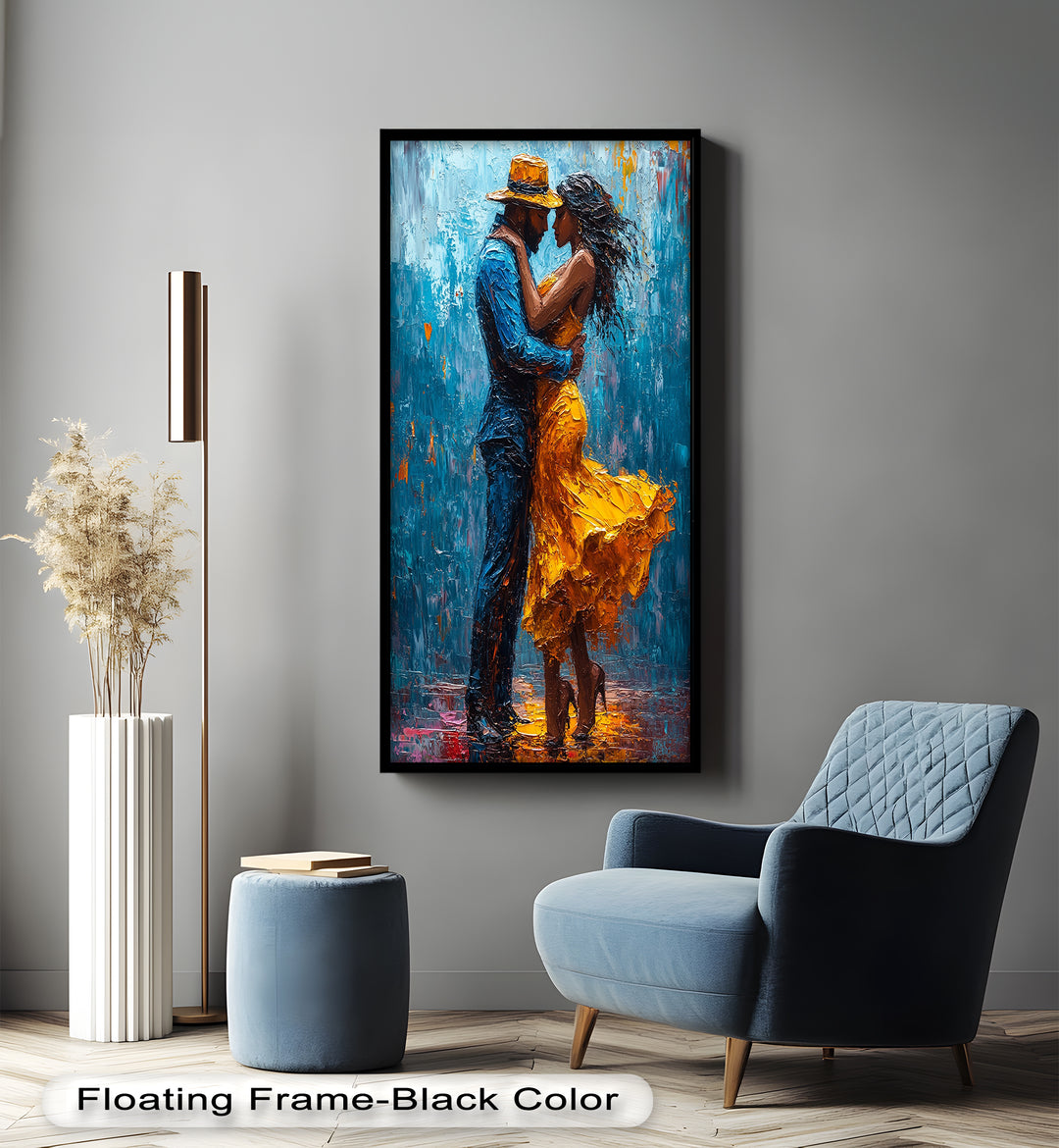 Golden Rhythm – Passionate Dance in the Rain Love Oil Painting
