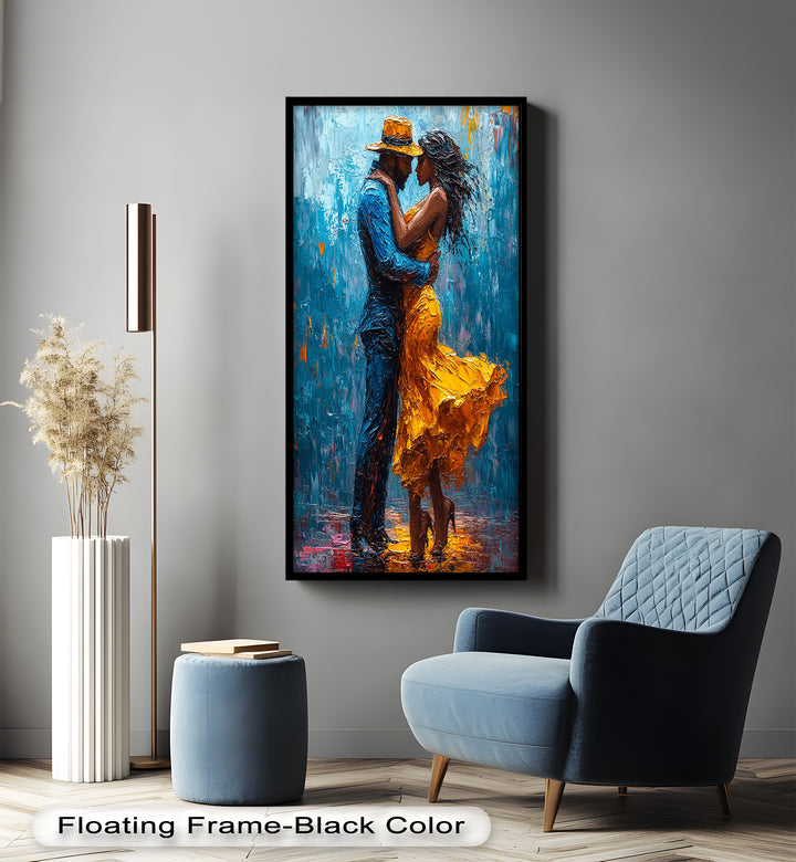 Golden Rhythm – Passionate Dance in the Rain Love Oil Painting