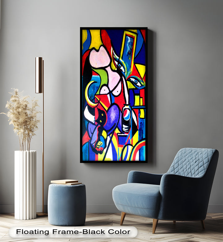 Pop Cubist Woman Wall Art – Abstract Framed Oil Painting