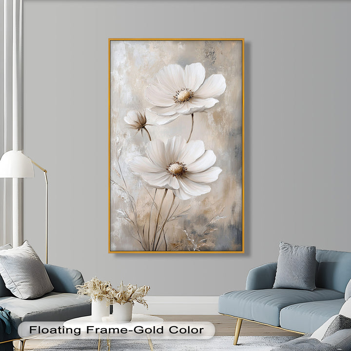 Soft Ivory Blooms – Neutral Flower Oil Painting