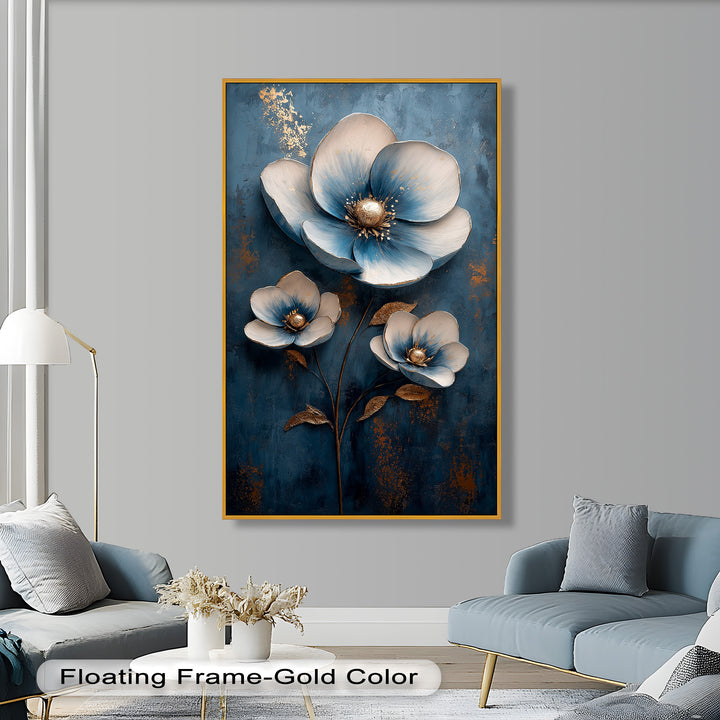 Blue and Gold Flower - Modern Oil Painting