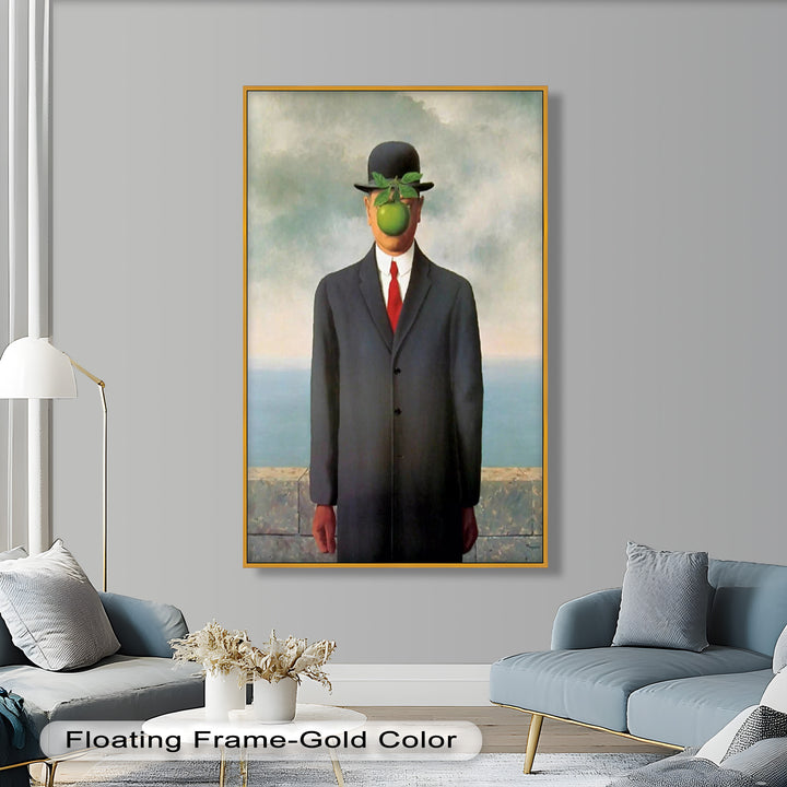 The Hidden Face – Surrealist Gentleman with Green Apple Oil Painting