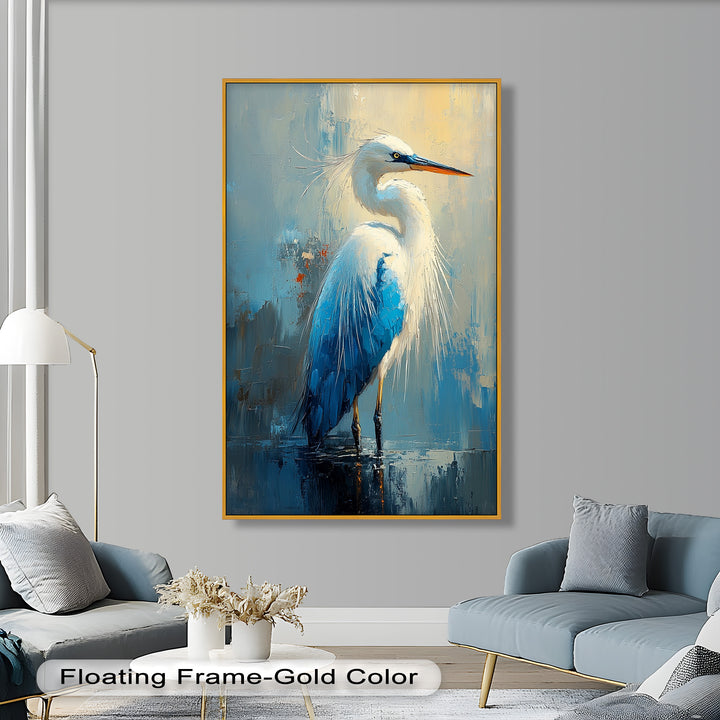 Blue Heron in Abstract – Framed Oil Painting