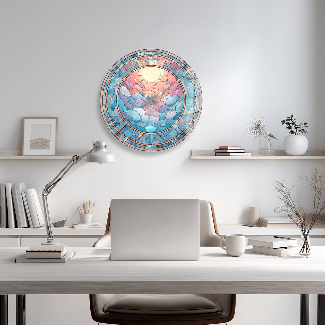 Pastel Cloud Glass Wall Clock – Stained Glass Style Decor