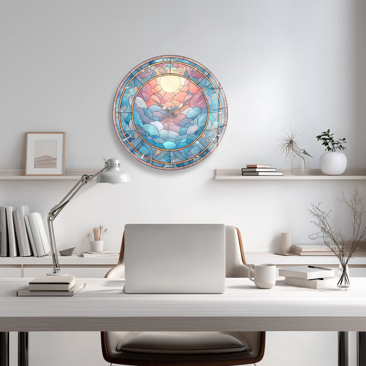 Pastel Cloud Glass Wall Clock – Stained Glass Style Decor