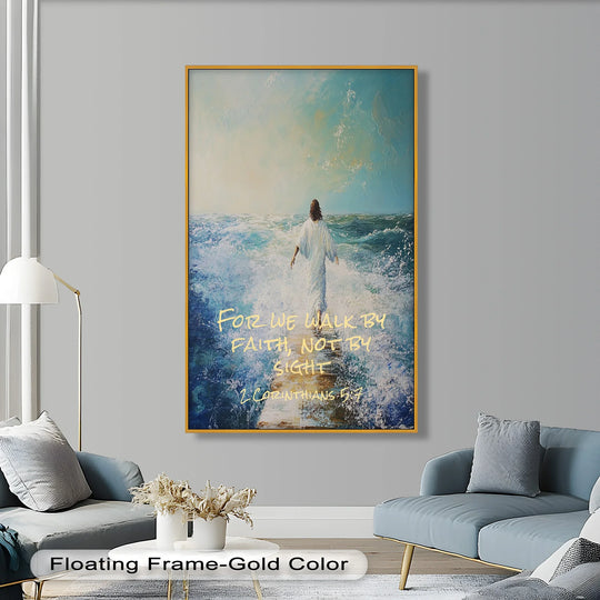 Faithful Steps – Ocean-Inspired Religious Painting with 2 Corinthians 5:7
