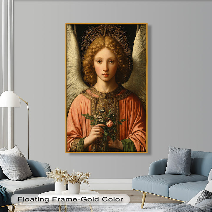Angel Holding Flowers Wall Art – Religious Oil Painting