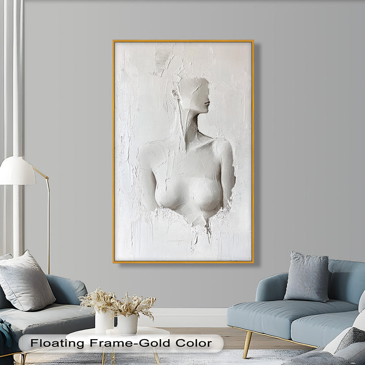 Silent Form – Minimalist White Abstract Female Oil Painting