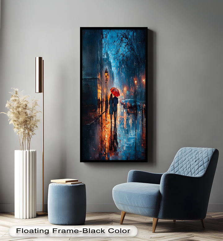 Romantic Couple in Rainy City - Love Oil Painting