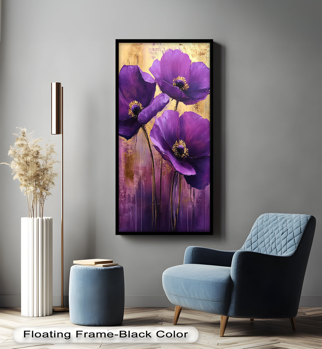 Purple Florals with Gold Accents - Flower Oil Painting