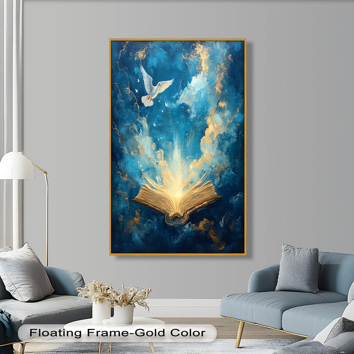 Illuminated Bible with Dove - Christian Oil Painting