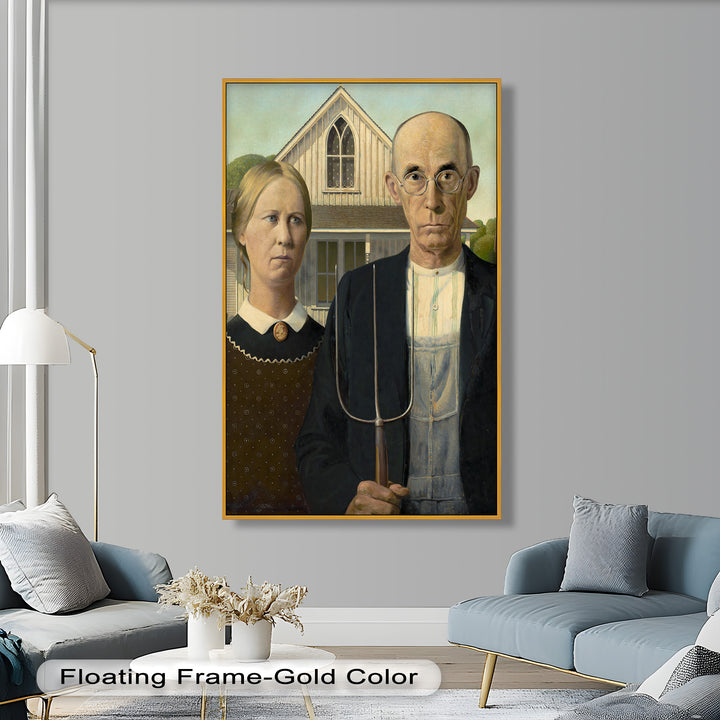 American Gothic – Ikonisches Porträt des Mittleren Westens, historisches Ölgemälde