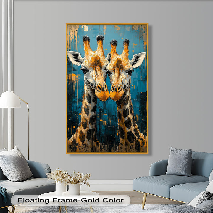 Zwei Giraffen in blauer abstrakter Harmonie - Tierölgemälde