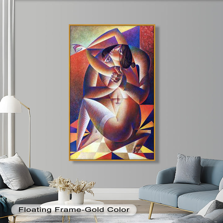 Entwined Forms – Abstract Lovers in Geometric Harmony Picasso Oil Painting