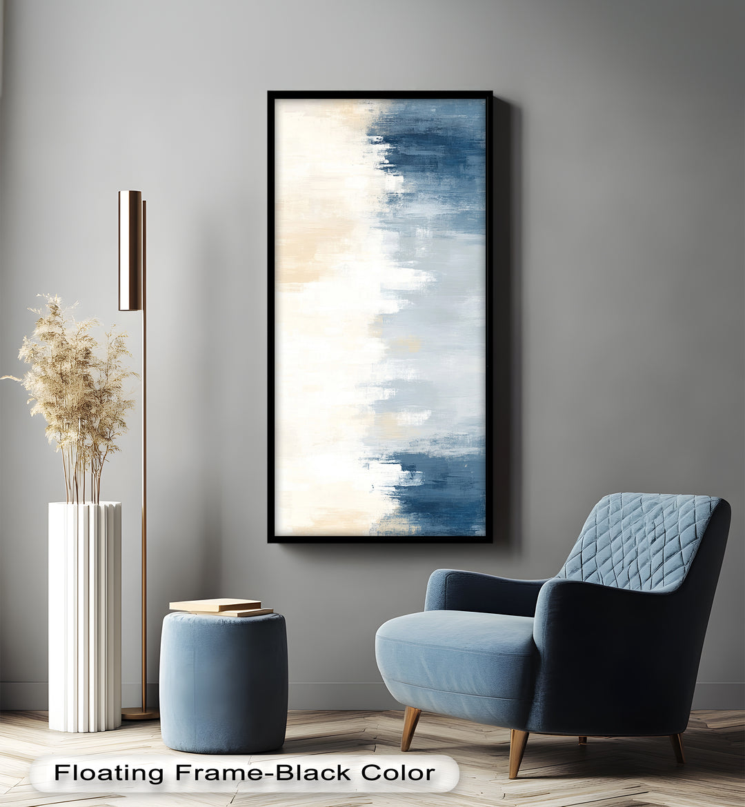 Sanfte Reflexionen – Abstraktes Ölgemälde in Blau und Beige