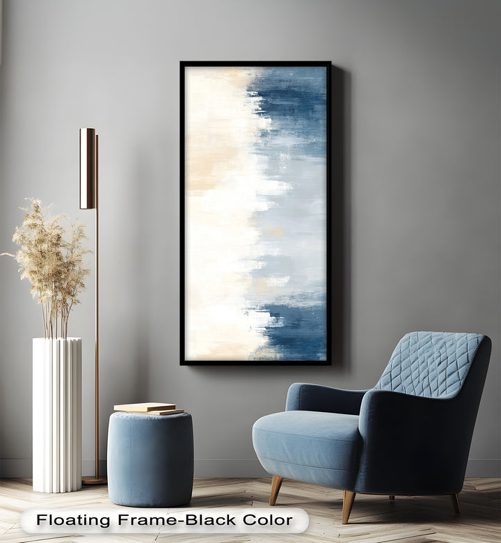 Sanfte Reflexionen – Abstraktes Ölgemälde in Blau und Beige
