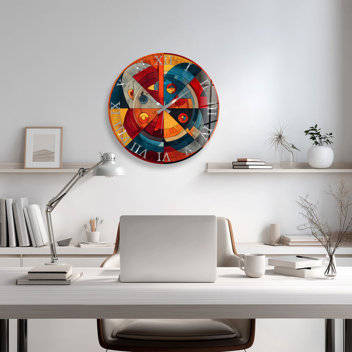 Retro-Wanduhr aus geometrischem Glas – abstraktes Dekor aus der Mitte des Jahrhunderts
