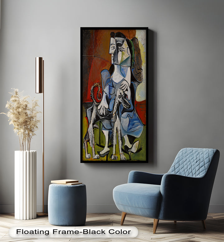 Guardian in Abstraction – Woman with Dog Cubist Oil Painting