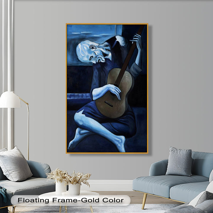 Melancholy Strings – Blue Period-Inspired Guitarist Oil Painting