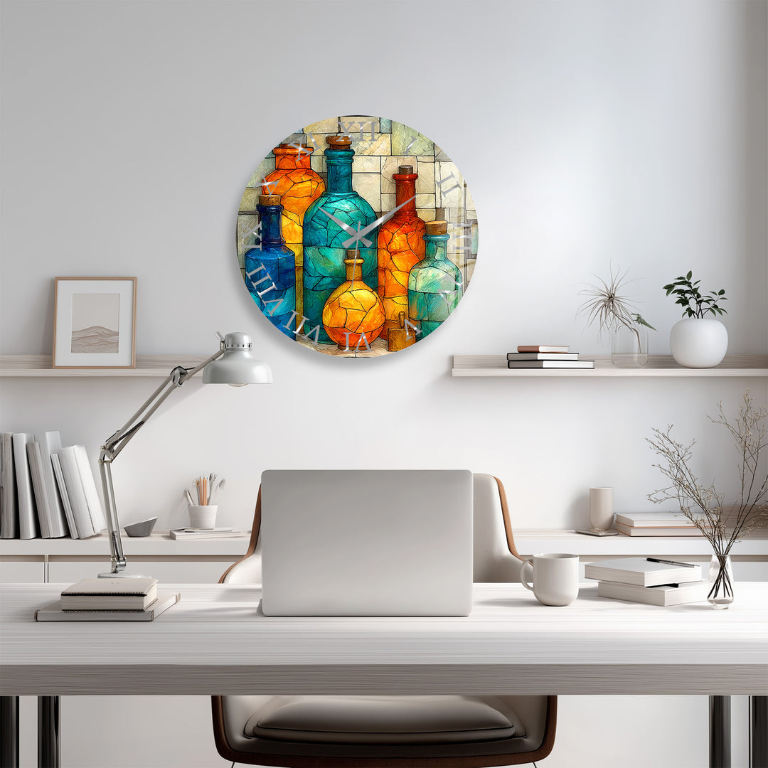 Colorful Glass Bottles Wall Clock – Mediterranean Decor