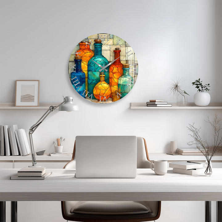 Colorful Glass Bottles Wall Clock – Mediterranean Decor