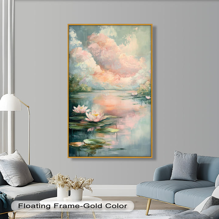 Pastel Water Lilies in Tranquil Lake - Flower Oil Painting