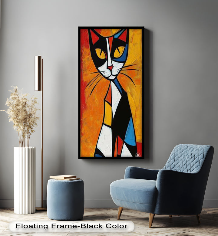 Geometric Feline – Abstract Cat Picasso Style Oil Painting
