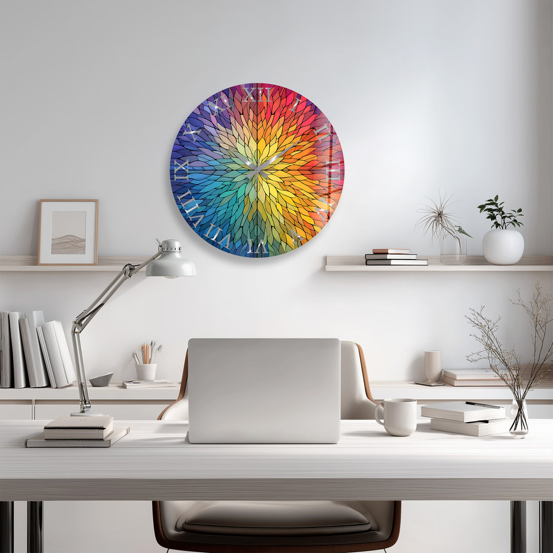 Rainbow Glass Wall Clock – Colorful Geometric Stained Glass Art