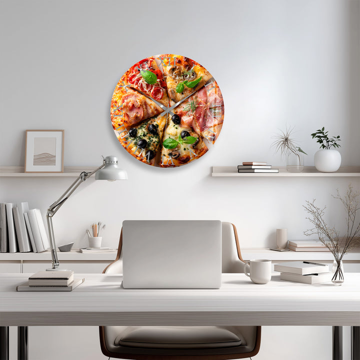 Pizza Glass Wall Clock – Italian Kitchen Wall Decor