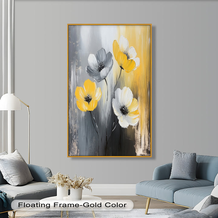 Golden Harmony – Yellow and White Floral Oil Painting