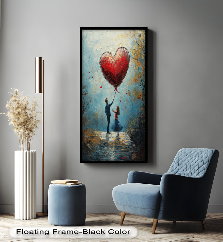 Heart Balloon Dreams – Whimsical Couple Love Oil Painting